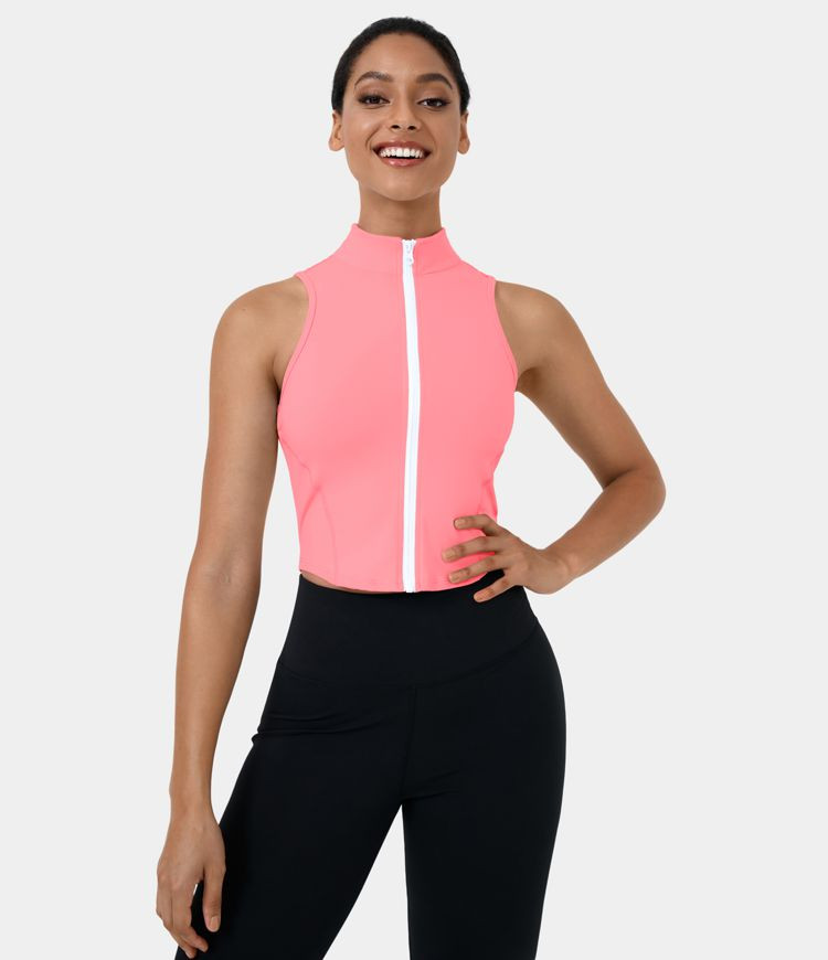 Women’s Mock Neck Zip Front Sleeveless Cropped Tank Top - Halara | HALARA