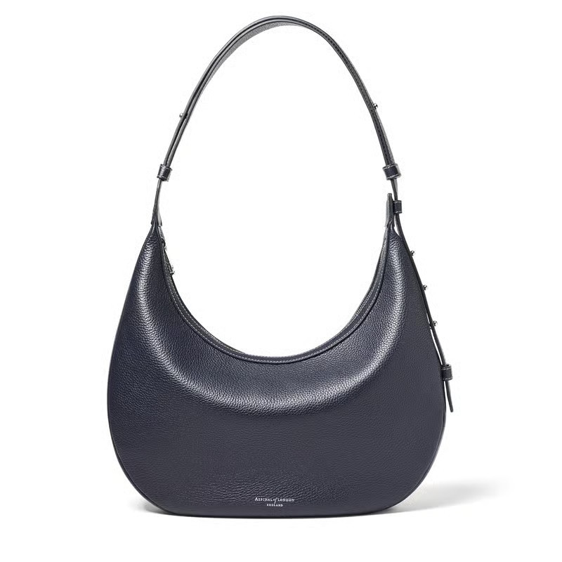 Aspinal of London Hudson Crescent Bag in French Navy Milled Pebble | Aspinal of London US