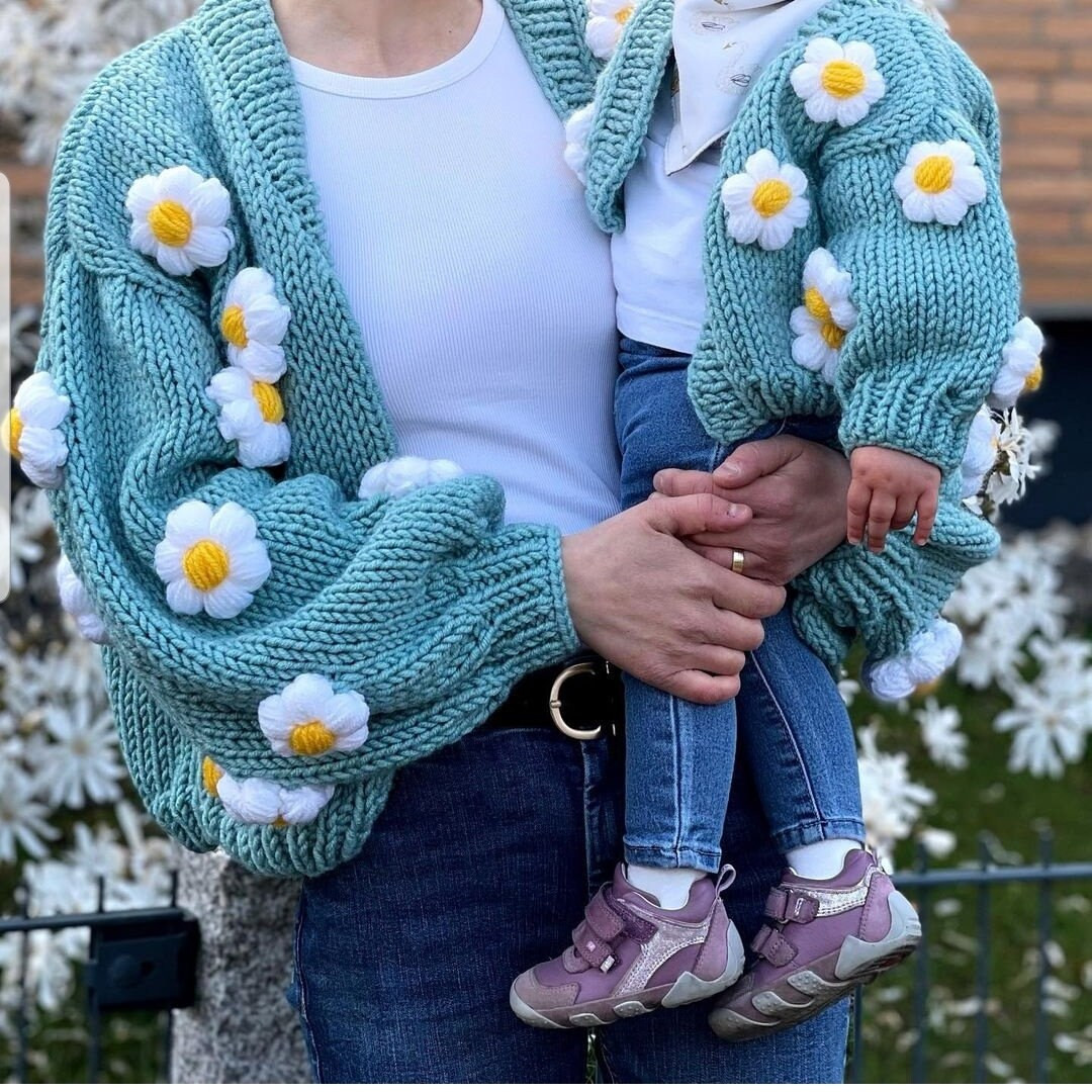 Mom-Daughter Daisy Cardigan Combination /Chunky Cardigan /Knit Cardigan /Knit Jacket /Mom And Dau... | Etsy (US)