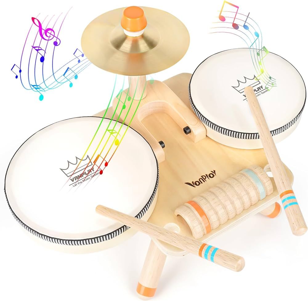 Kids Drum Set for Toddlers 3, Musical Instruments, Wooden Musical Toys, Montessori Sensory Toys f... | Amazon (US)
