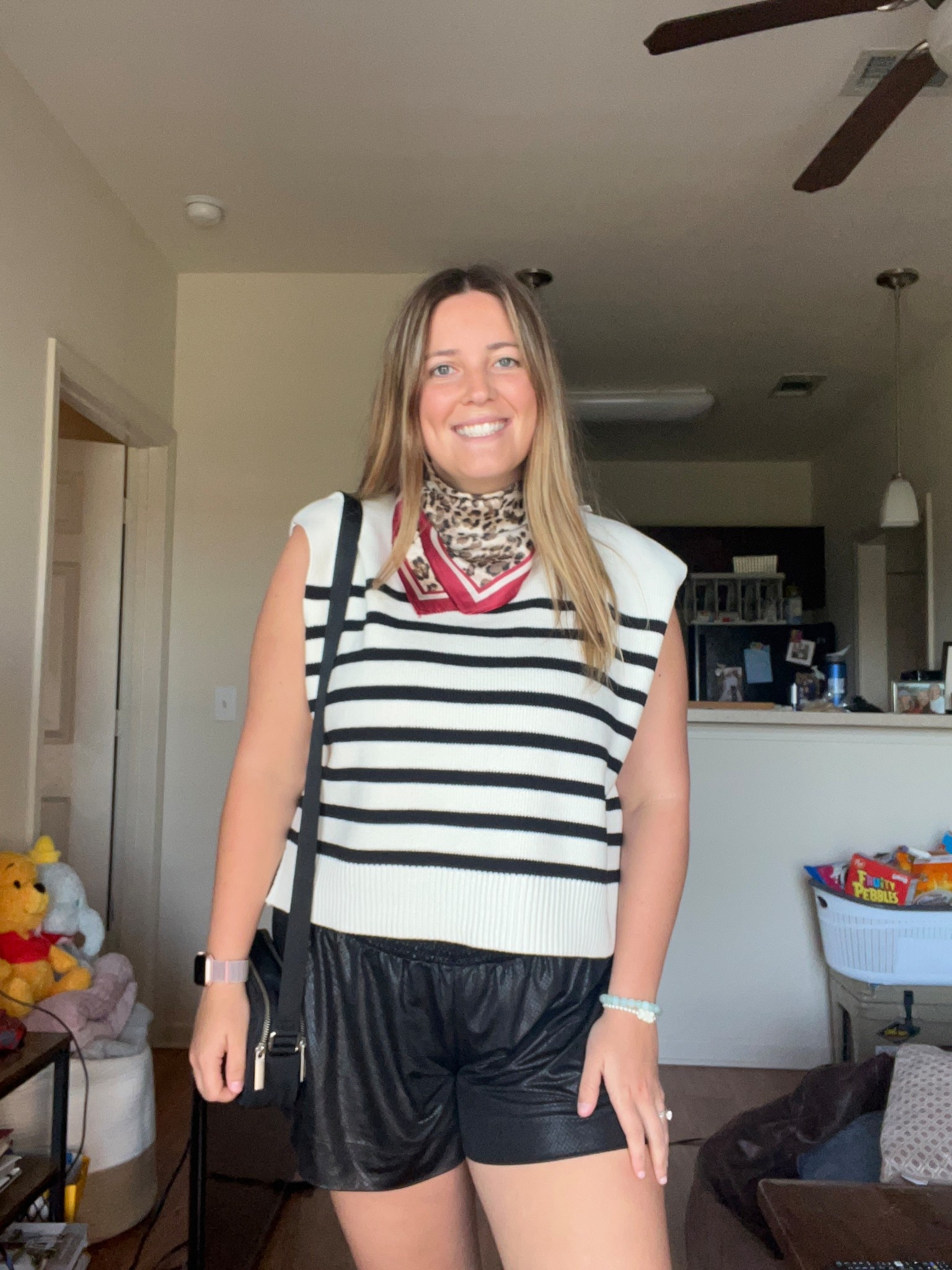 Shopping look🛍️ Sleevess stripped sweater pairs perfectly with cheetah neck scarf❤️

#LTKStyleTip #LTKFindsUnder50