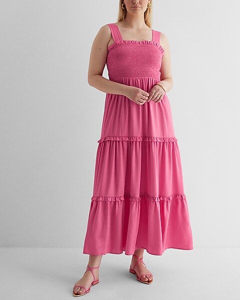 Square Neck Smocked Tiered Maxi Dress | Express