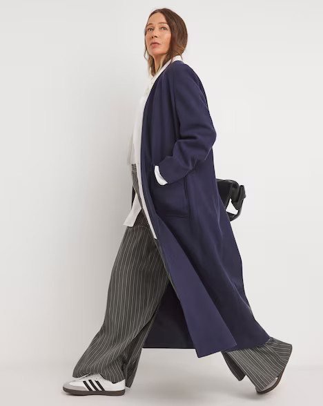 Navy Collarless Longline Coat | JD Williams | JD Williams (UK)