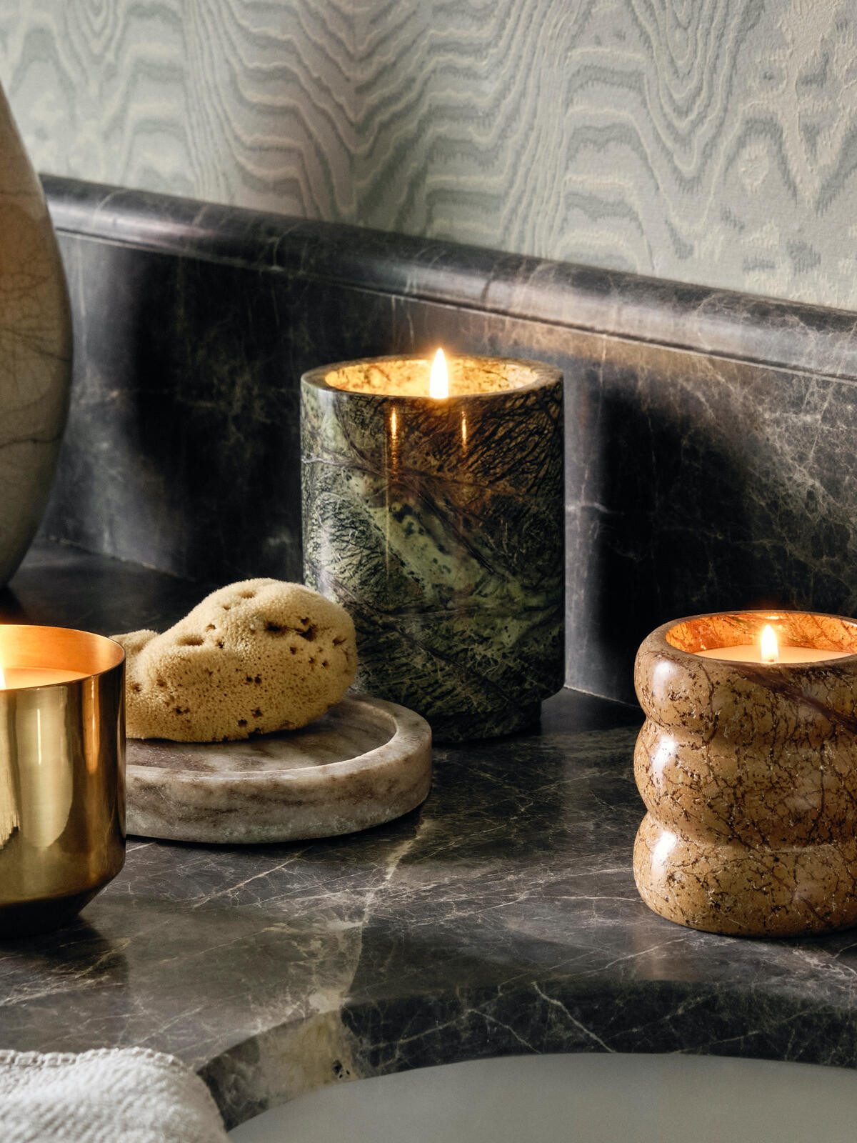 Verona Leather & Oud Marble Candle, 260g | Soho Home Ltd