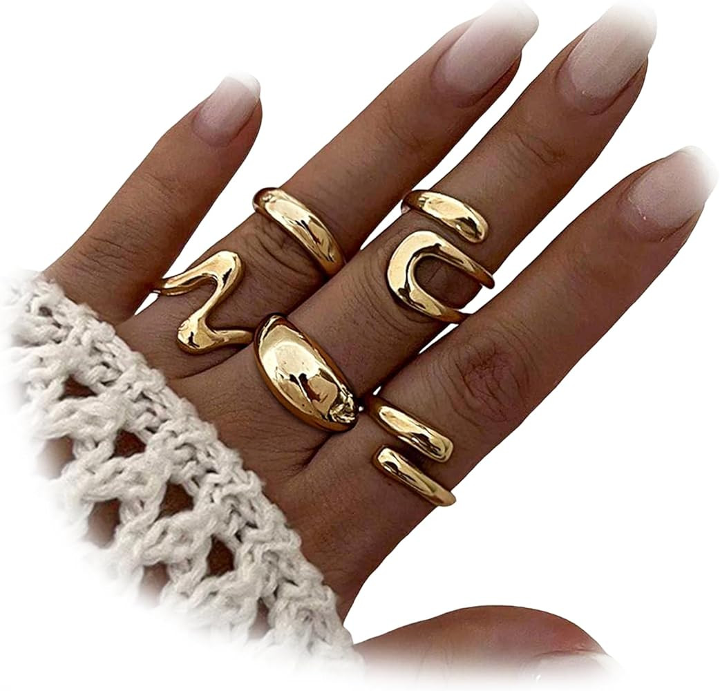 YEEZII Chunky Gold Rings for Women Non Tarnish, 18K Gold Plated Stackable Thumb Ring, Statement W... | Amazon (US)