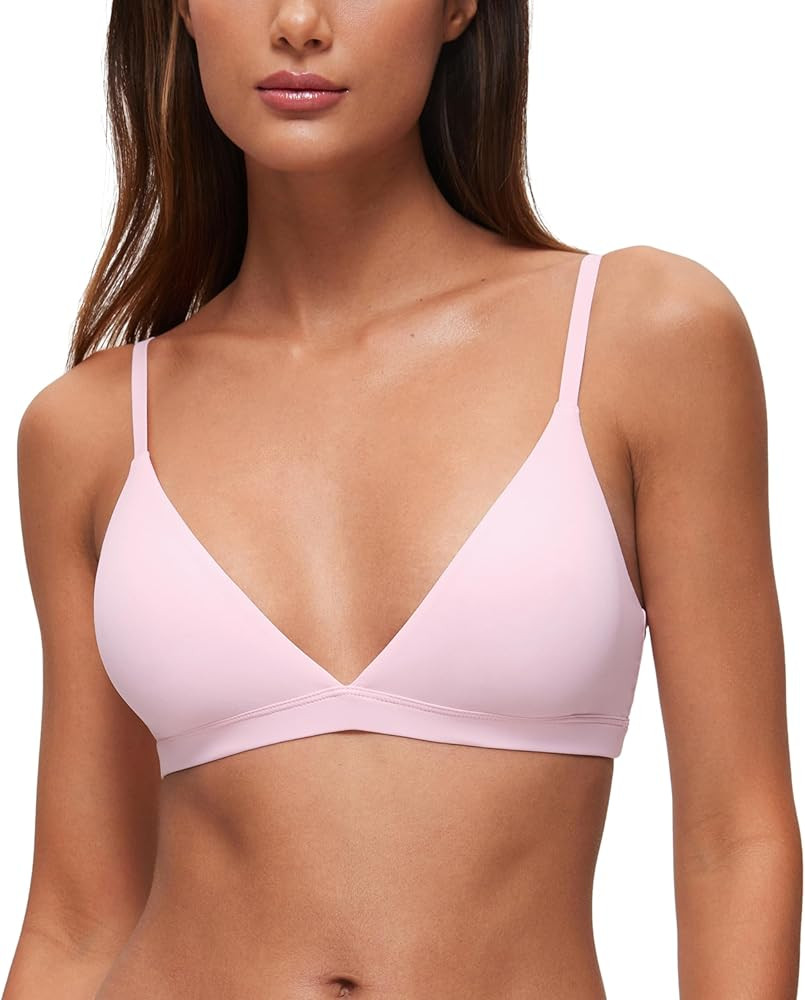 CRZ YOGA Softhold Womens Double Lined Triangle Bralette - Adjustable Straps Unlined Wireless Cami... | Amazon (US)