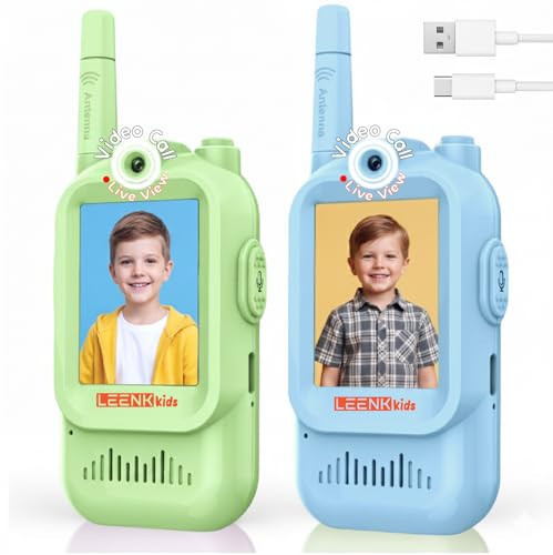 LEENK Kids Video Walkie Talkies 2 Pack – Rechargeable Video Intercom Handheld, Indoor & Outdoor Range, Easy Use for Ages 3-12, Eco ABS, Clear Voice & Long Distance Communication (Blue & Green) | Amazon (US)