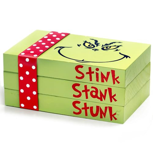 Christmas Wood Book Stack, Grinch House Decor, Farmhouse Christmas Decor for Home Table Mantle Shelf, Christmas Tiered Tray Decor | Amazon (US)