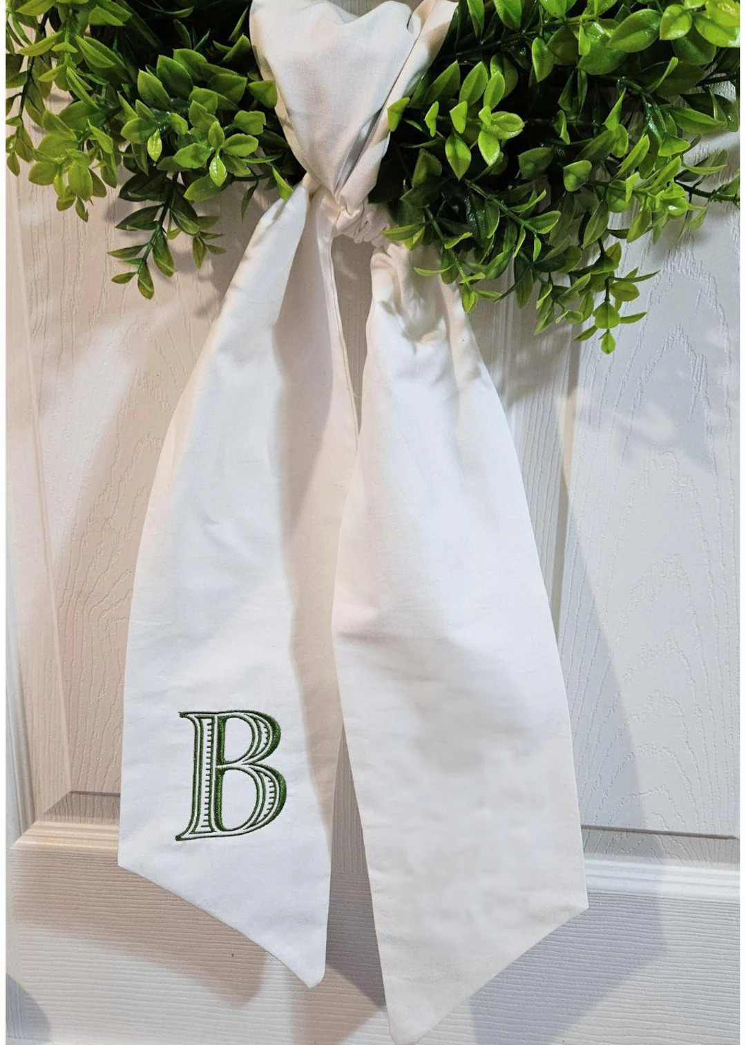 Monogram Wreath Sash: Embroidered Initial Door Decor | Etsy (US)