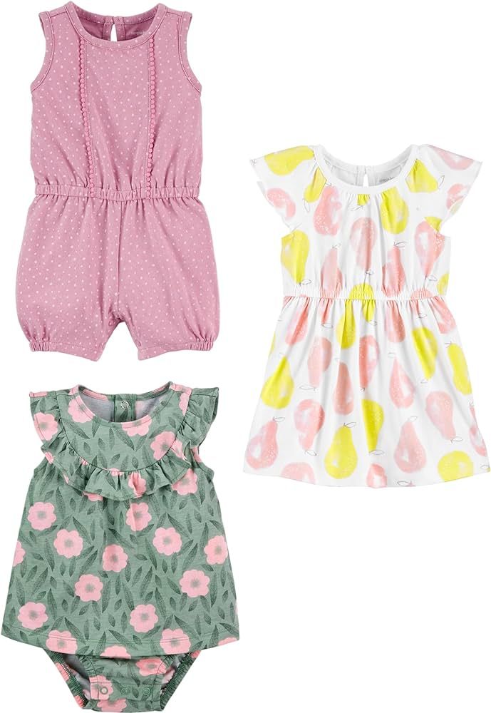 Simple Joys by Carter's Baby Girls' 3-Pack Romper, Sunsuit and Dress | Amazon (US)