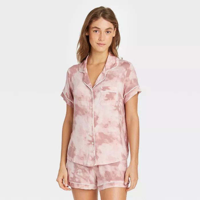 Women's Tie-Dye Beautifully Soft Short Sleeve Notch Collar Top and Shorts Pajama Set - Stars Abov... | Target