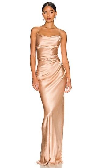 La Lune Lace Back Maxi Dress in Desert Rose | Nude Dress evening gown | evening dress | event dress | Revolve Clothing (Global)