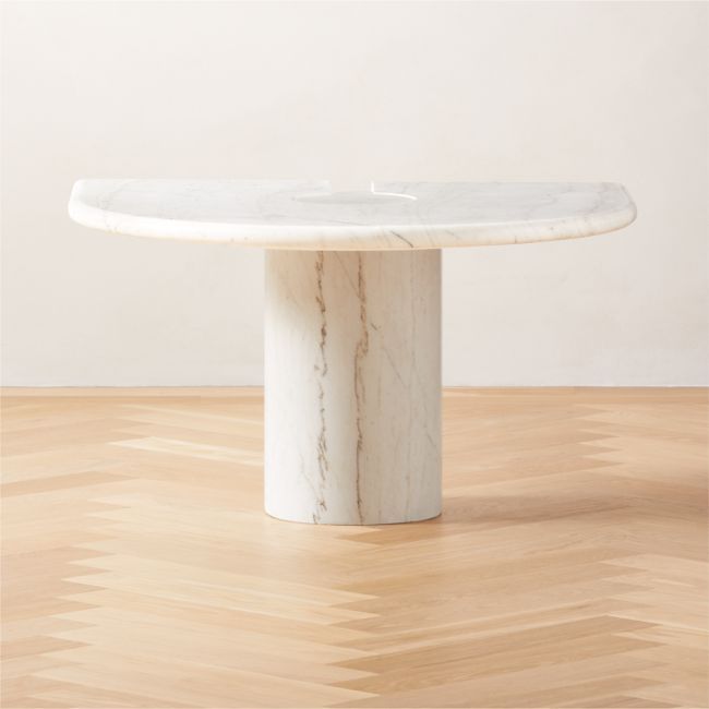 Liguria Rounded White Marble Side Table with White Marble Base | CB2