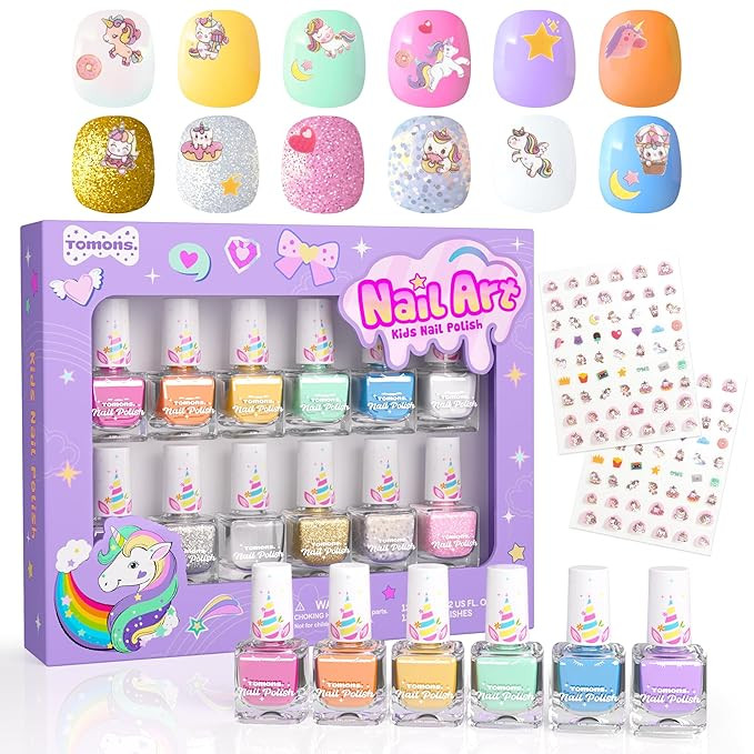Tomons Nail Polish Set for Kids , 12 Colors Non-Toxic Water-Based Quick-Dry & Peel-Off DIY Nail A... | Amazon (US)
