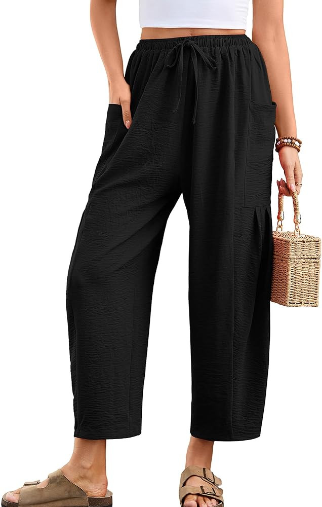 Heymoments Womens Wide Leg Pants Casual Loose Drawstring Beach Vacation Palazzo Harem Trousers wi... | Amazon (CA)