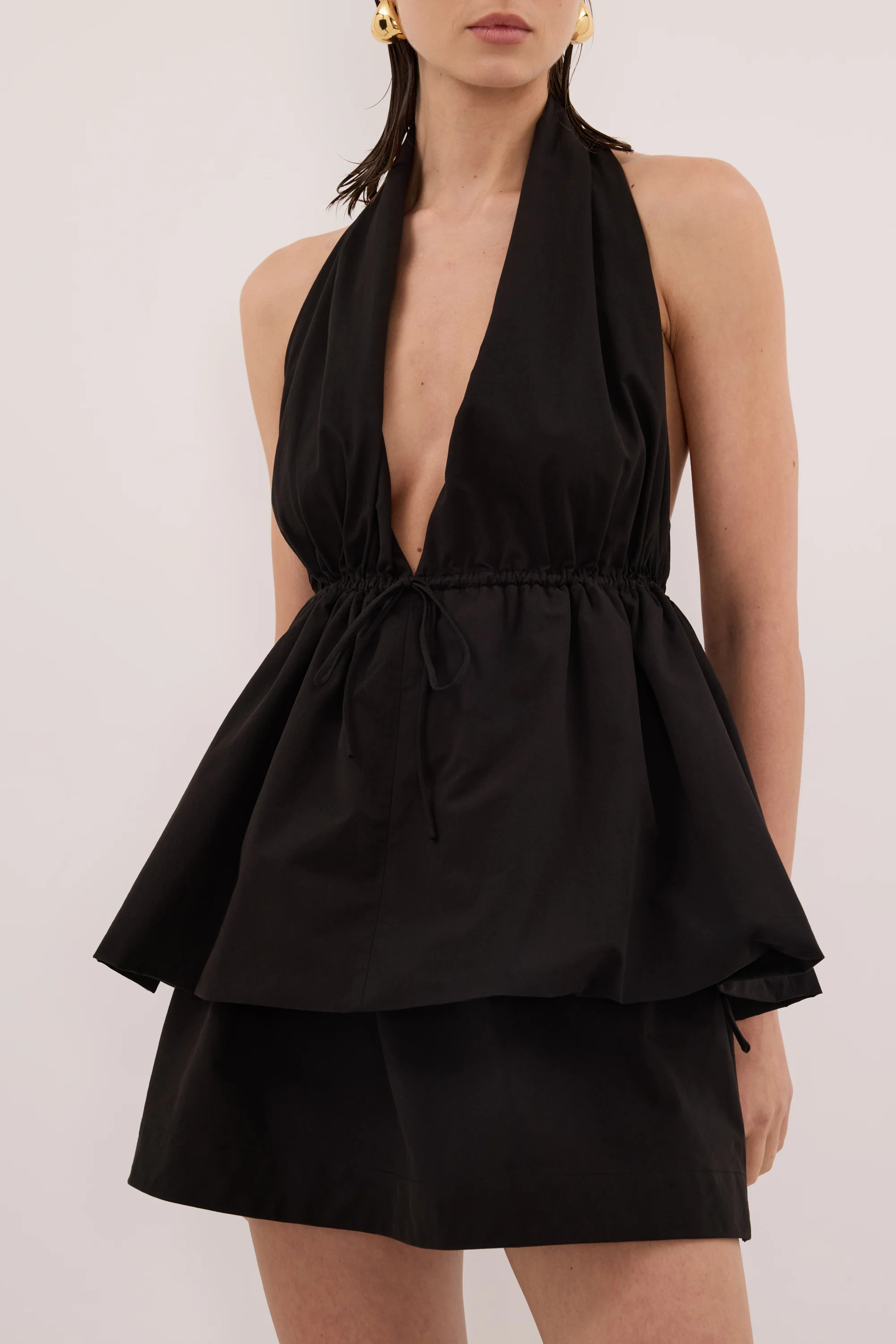 TAMMY BLACK POPLIN HALTER TOP | DISSH