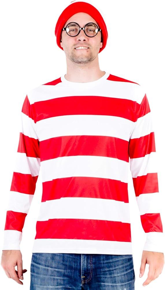 Where's Waldo Wally Deluxe Adult or Youth Costume Set - Halloween Cosplay Costume Set for Men & W... | Amazon (US)