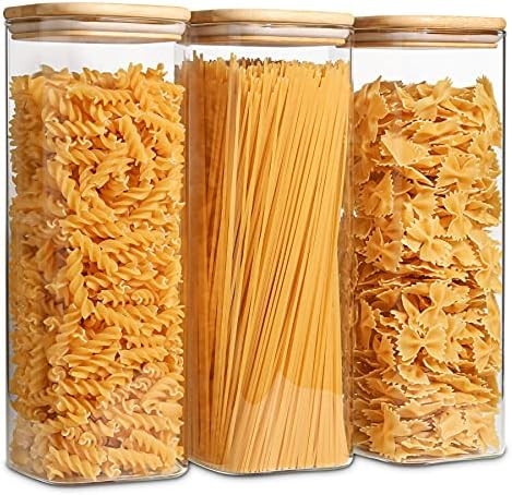 ComSaf Glass Spaghetti Pasta Storage Containers with Lids 71oz Set of 3, Tall Clear Airtight Food... | Amazon (US)