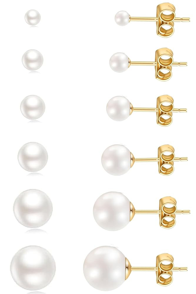 14K Gold Filled Polished Small CZ Pearl Ball Stud Earrings Set for Women Men 20G Surgical Steel H... | Amazon (US)