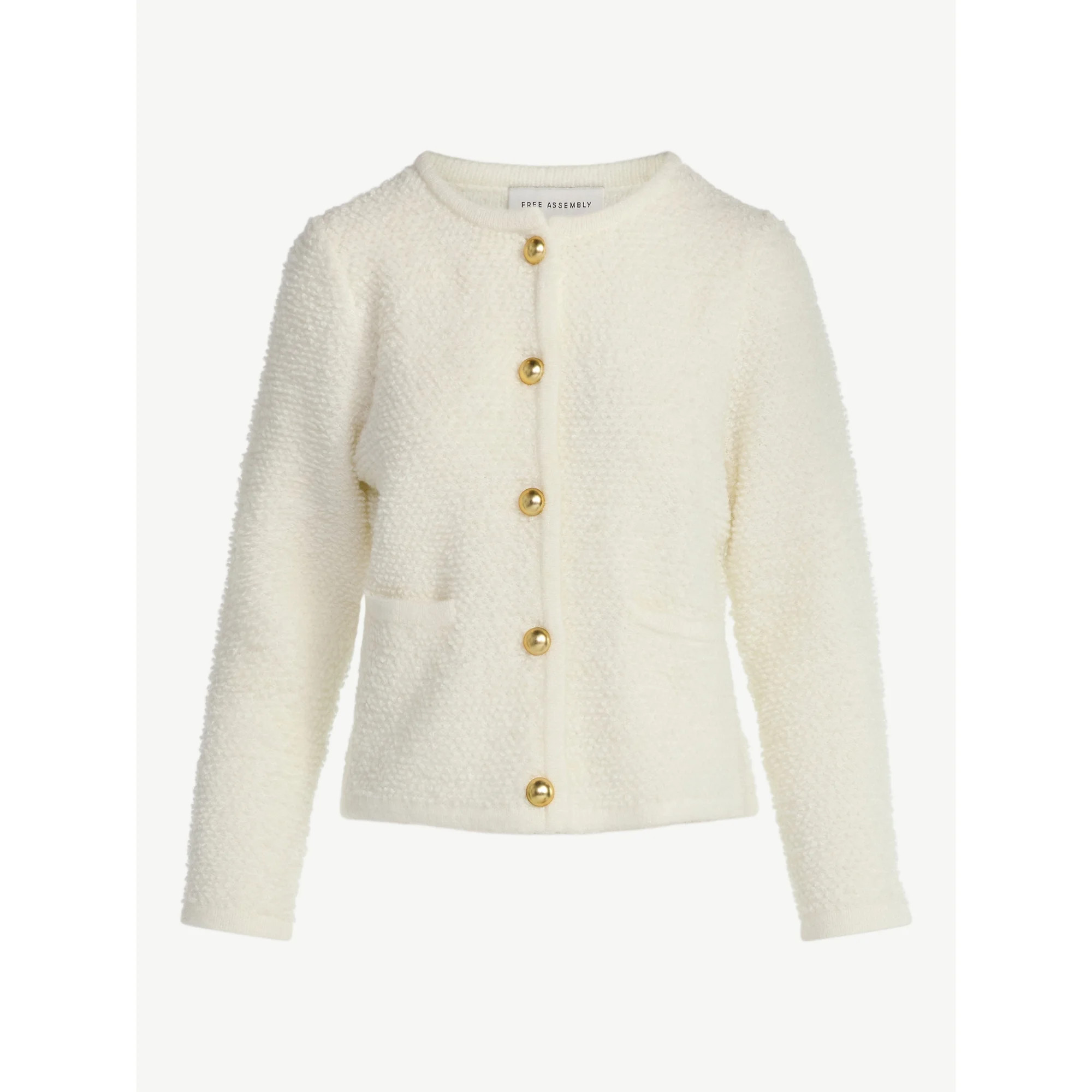 Free Assembly Women's Nubby Cardigan with Welt Pockets, Midweight, Sizes XS-XXL | Walmart (US)