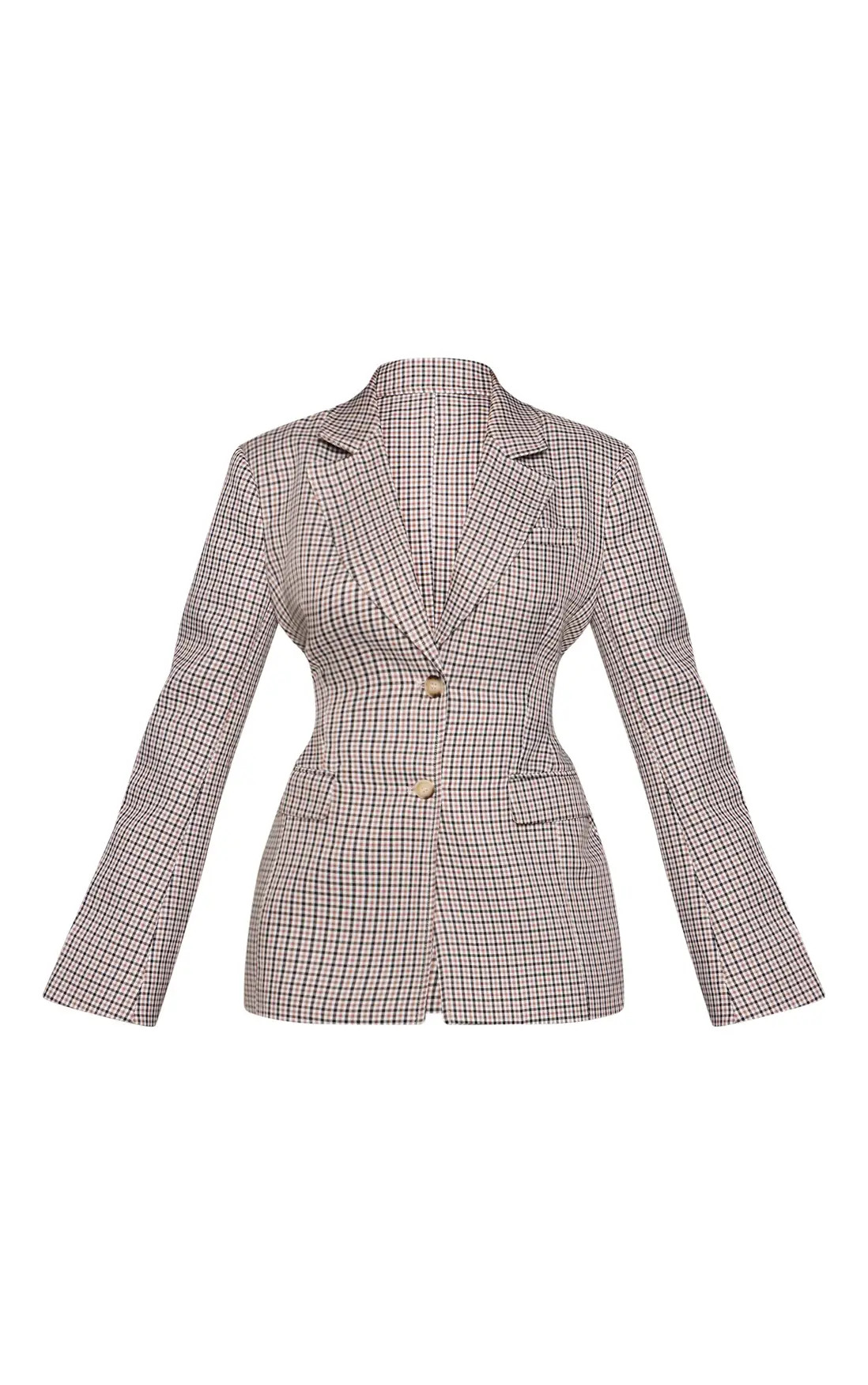Brown Check Brown Check Moulded Hip Cinch Waist Blazer | PrettyLittleThing USA | PrettyLittleThing US