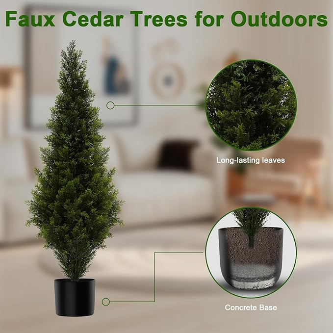 4FT Artificial Cedar Topiary Trees Potted Fake Plants for Outdoors Faux Cypress Trees for Home Fr... | Amazon (US)