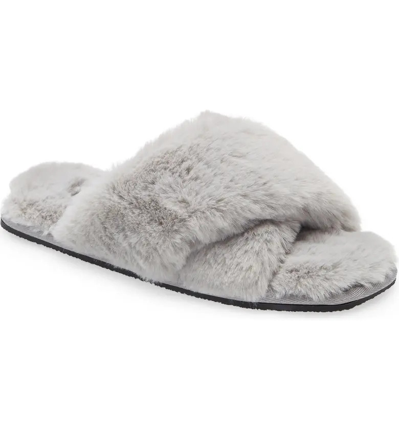 BP. Mae Cross Strap Faux Fur Slipper | Nordstrom | Nordstrom