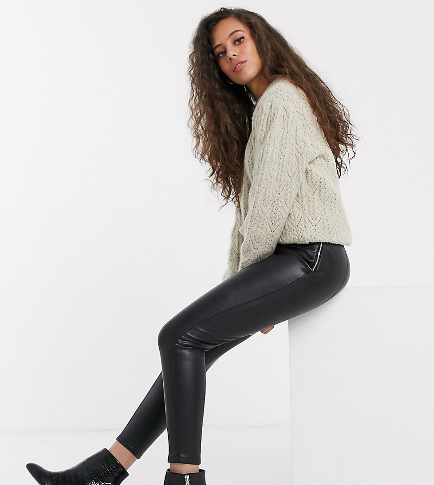 Miss Selfridge Petite faux leather trousers in black | ASOS (Global)