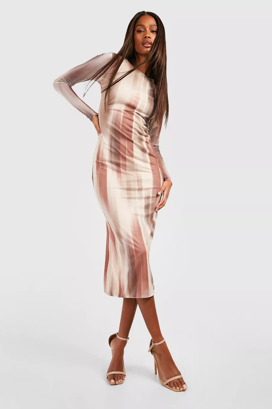 Abstract Mesh Long Sleeve Midaxi Dress | Boohoo.com (UK & IE)