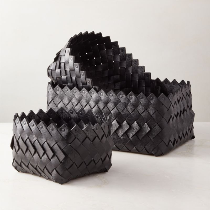 Willa Black Woven Leather Baskets | CB2 | CB2