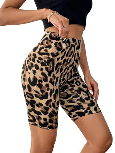 WDIRARA Women's Leopard Print High Waisted Short Leggings Workout Athletic Gym Biker Shorts Brown Small | Amazon (US)