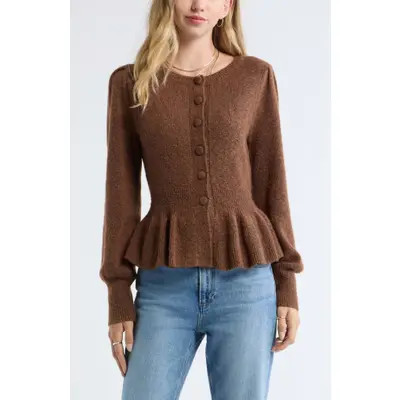 Treasure & Bond Peplum Cardigan in Beige Oatmeal Light Heather at Nordstrom, Size X-Small | Nordstrom