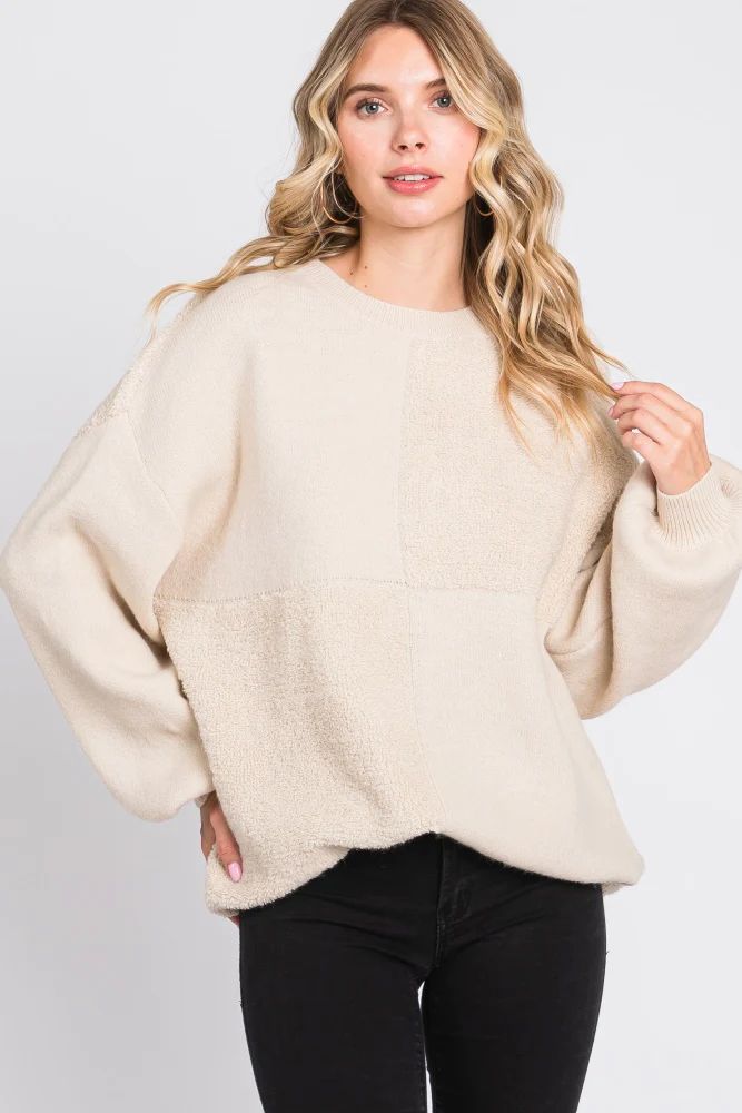 Cream Textured Checker Sweater | PinkBlush Maternity