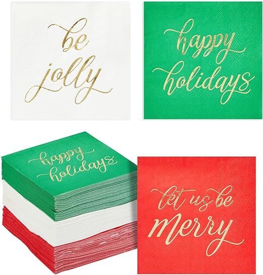 102-Pack Christmas Napkins, 3-Ply Disposable Paper Tableware for Holiday Party Supplies, Beverage... | Amazon (US)