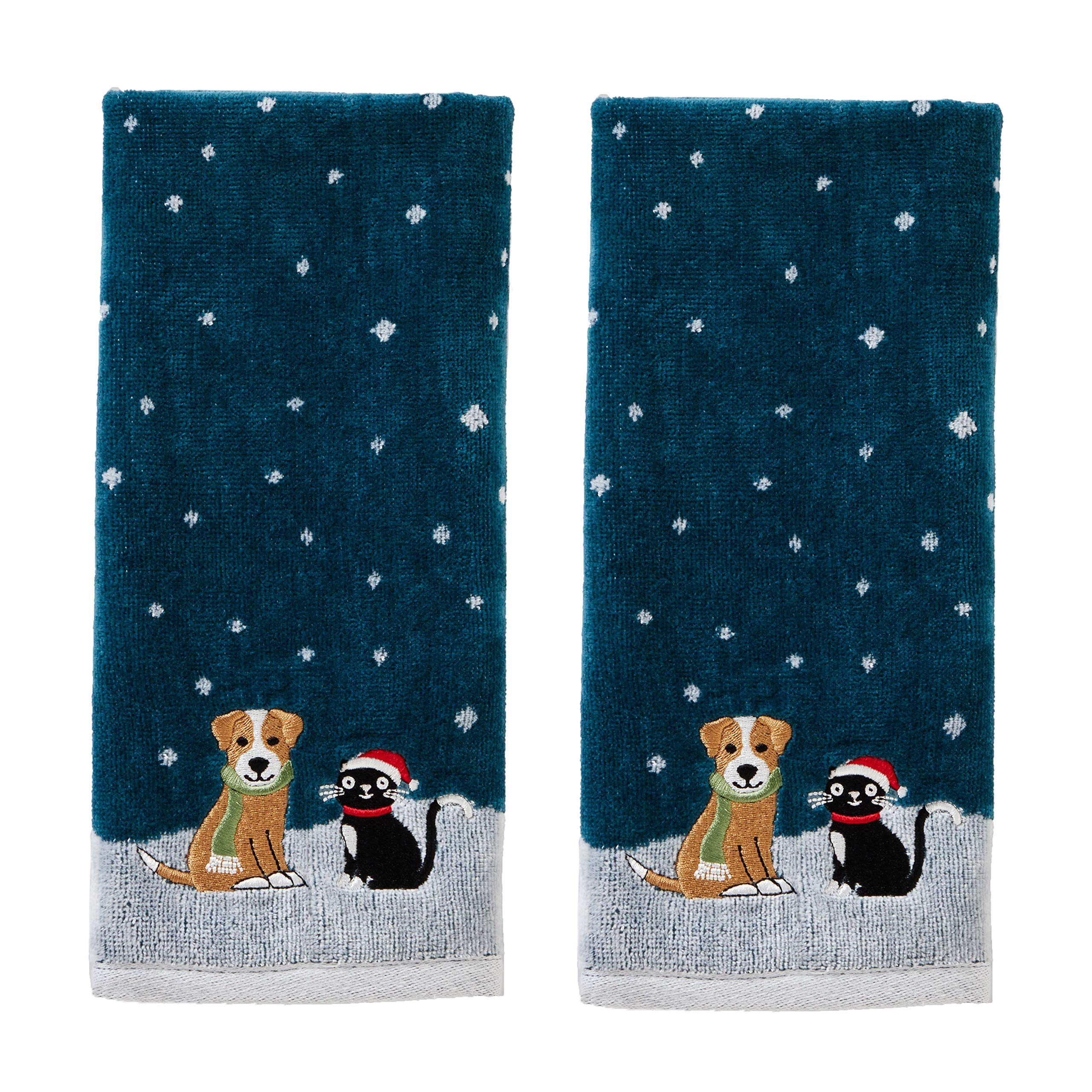 SKL Home Christmas/Winter Cat & Dog Hand Towel 2pc Set for Bath/Kitchen & Gift, Teal | Amazon (US)