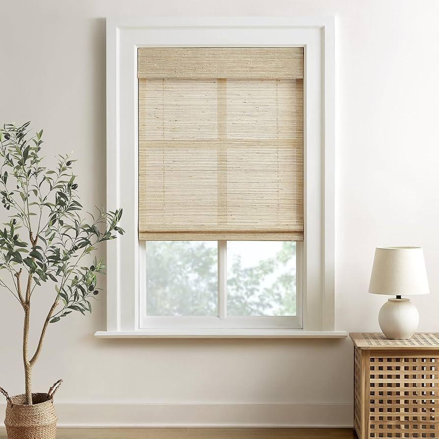 HOMEIDEAS 100% Natural Cordless Ramie Roman Shades Sun Light Filtering Window Treatment Privacy P... | Amazon (US)