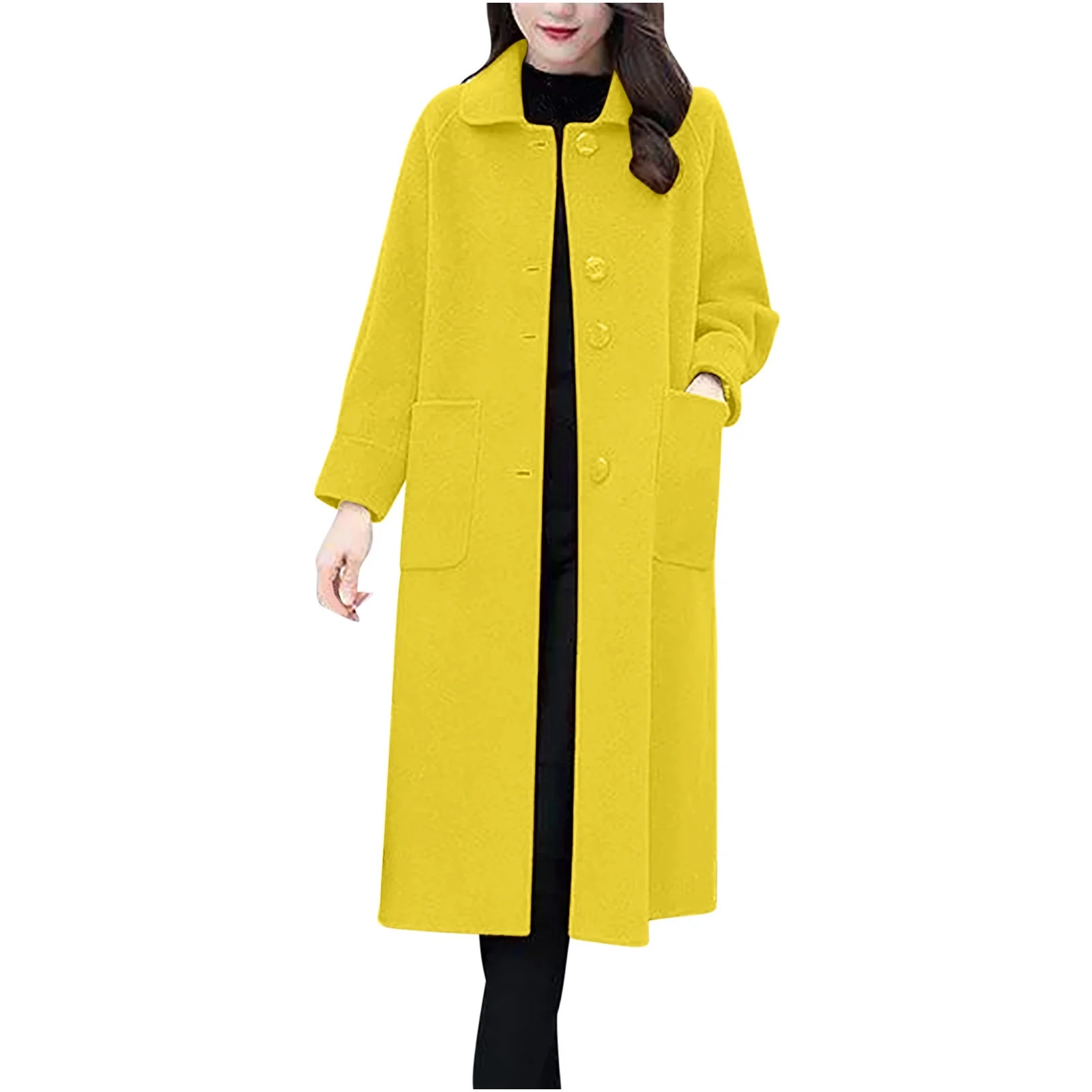Olyvenn Womens Pea Coat Plus Size Wool Coat Long Winter Coat Elegant Dress Coat Office Work Jacke... | Walmart (US)