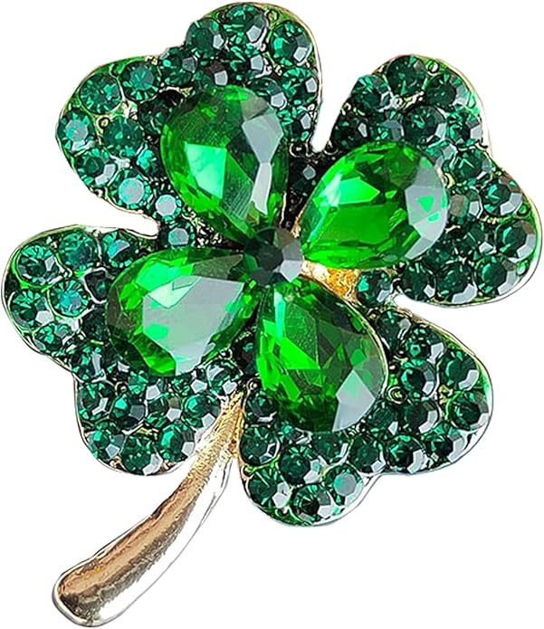 St. Patrick's Day Rhinestone Green Clover Leaf Brooch Pin for Women Girls,Vintage Flower Shamrock... | Amazon (US)