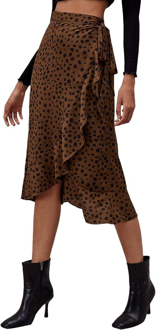 SheIn Women's Boho Ditsy Floral Knot High Waisted Wrap Split Midi Skirt | Amazon (US)