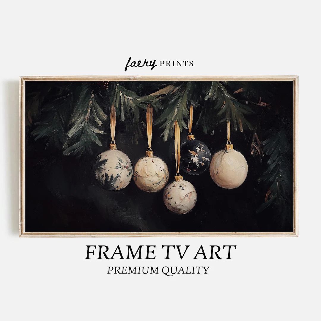 Vintage Ornament Frame TV Art | Dark Rustic Christmas Art for the Frame TV | Gold Holiday Art Fra... | Etsy (US)