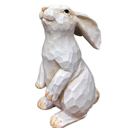 QIAOIDEA Easter Bunny Decoration, Decorative Farmhouse Modern Standing White Rabbit Bunny Figurine, Home Decor Accents Carved Rustic Distressed Animal Bunny Rabbits Ornaments | Amazon (US)