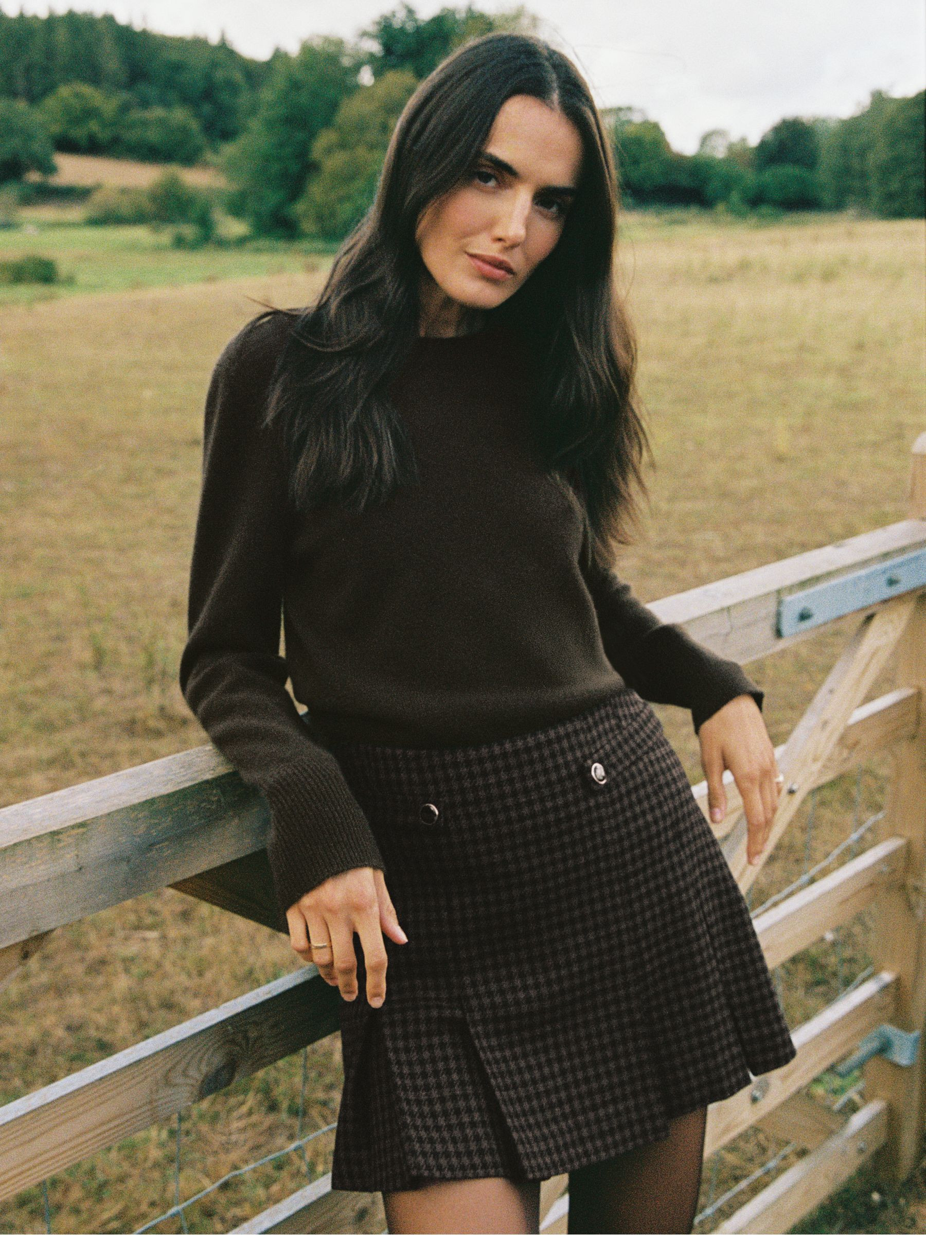 Wool-Blend Check Mini Skirt in Black/Brown | Reiss UK