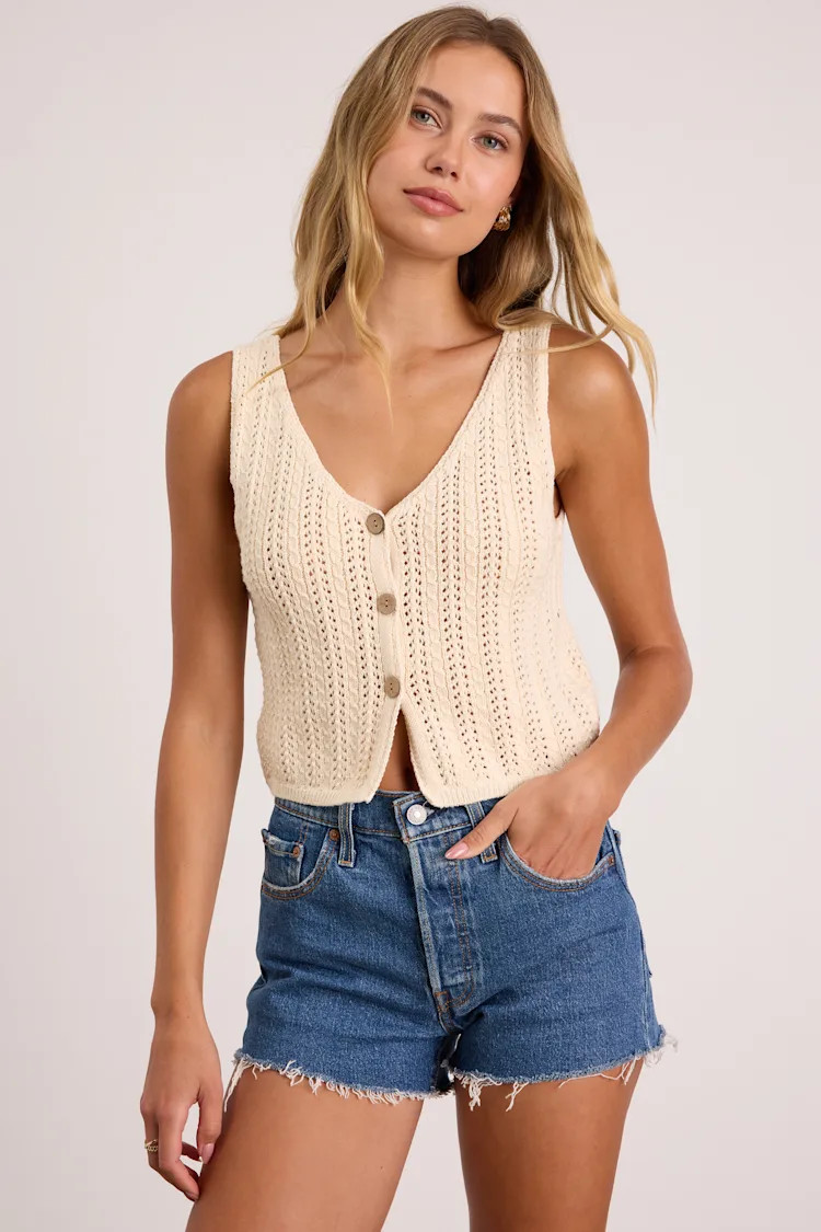 Elite Cuteness Ivory Button-Front Sweater Vest Top | Lulus