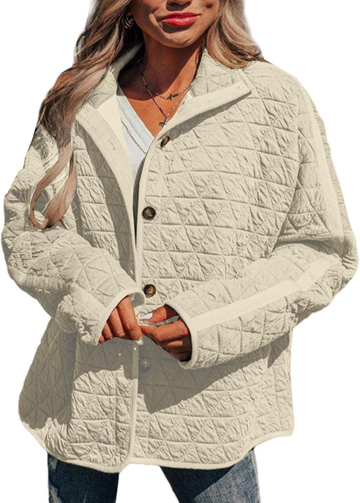 EVALESS Women's Lightweight Diamond Quilted Jacket Casual Winter Open Front Button Down Puffer Co... | Amazon (US)