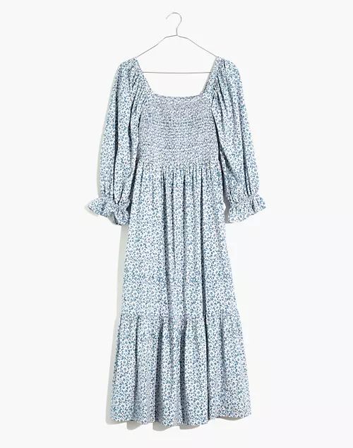 Lucie Elbow-Sleeve Smocked Midi Dress in Sunflower Field | Madewell