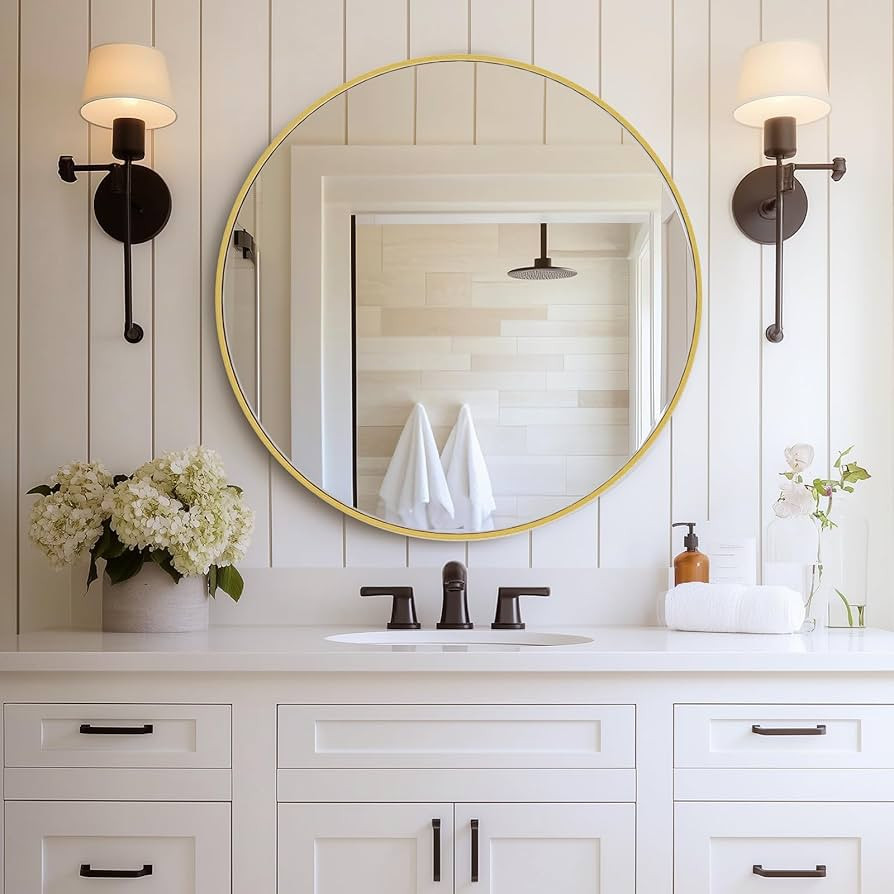 DUMOS Gold Circle Mirror for Wall 30.02 inch, Bathroom Round Mirror for Over Sink, Bathroom, Entr... | Amazon (US)