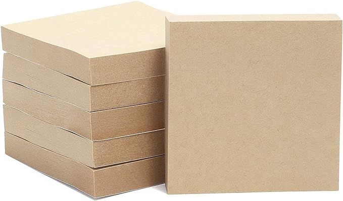 6 Pack Kraft Paper Sticky Notes, Self-Adhesive Memo Notepad Set, 100 Sheets Per Pad (3 x 3 in) | Amazon (US)