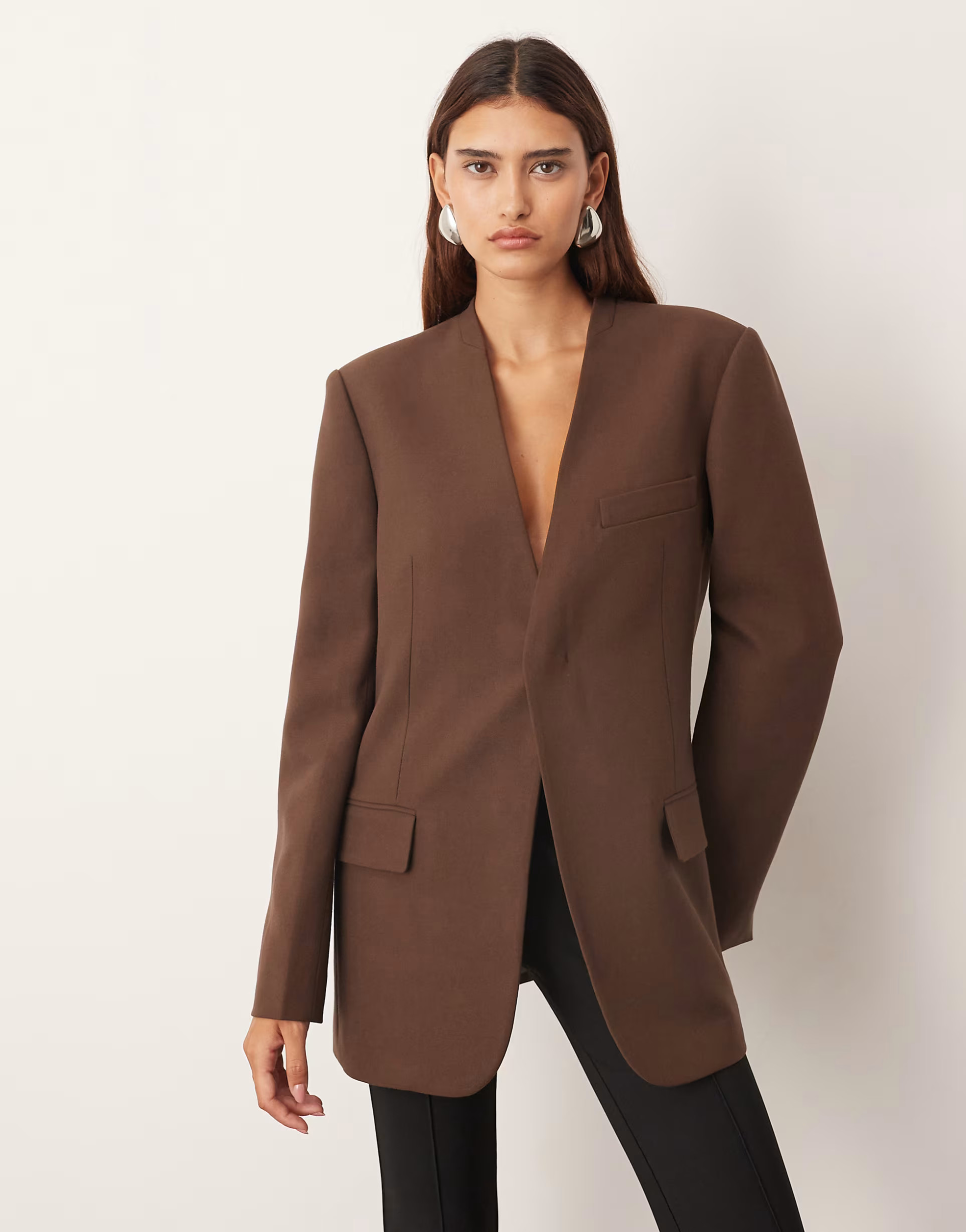 ARRANGE ultimate collarless straight blazer in chocolate | ASOS (Global)