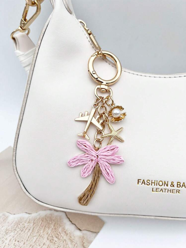 1pc Handmade Woven Coconut Tree Pendant, Rattan Palm Tree Beach Travel Keychain Decor, Airplane Shape DIY Accessory, Hawaii Beach Style Charm, Women Handbag Decoration, Luggage Ornament, Shoulder Bag Accessory, Multifunctional Boho Y2K Element, Holiday Gift, Room Decor | SHEIN
