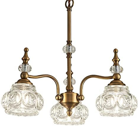 Vintage Pendant Light Fixture, Modern 3 Lights Brass Glass Pendant Lighting Matte Brushed Antique... | Amazon (US)